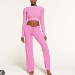 Skims Pink/White Soft Lounge Ringer LongSleeved Top